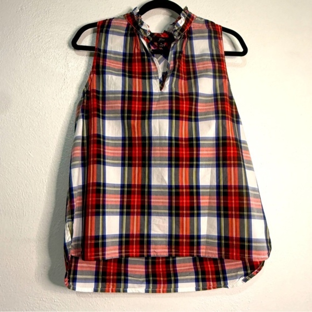 J. Crew Red and Blue Plaid Sleeveless Blouse